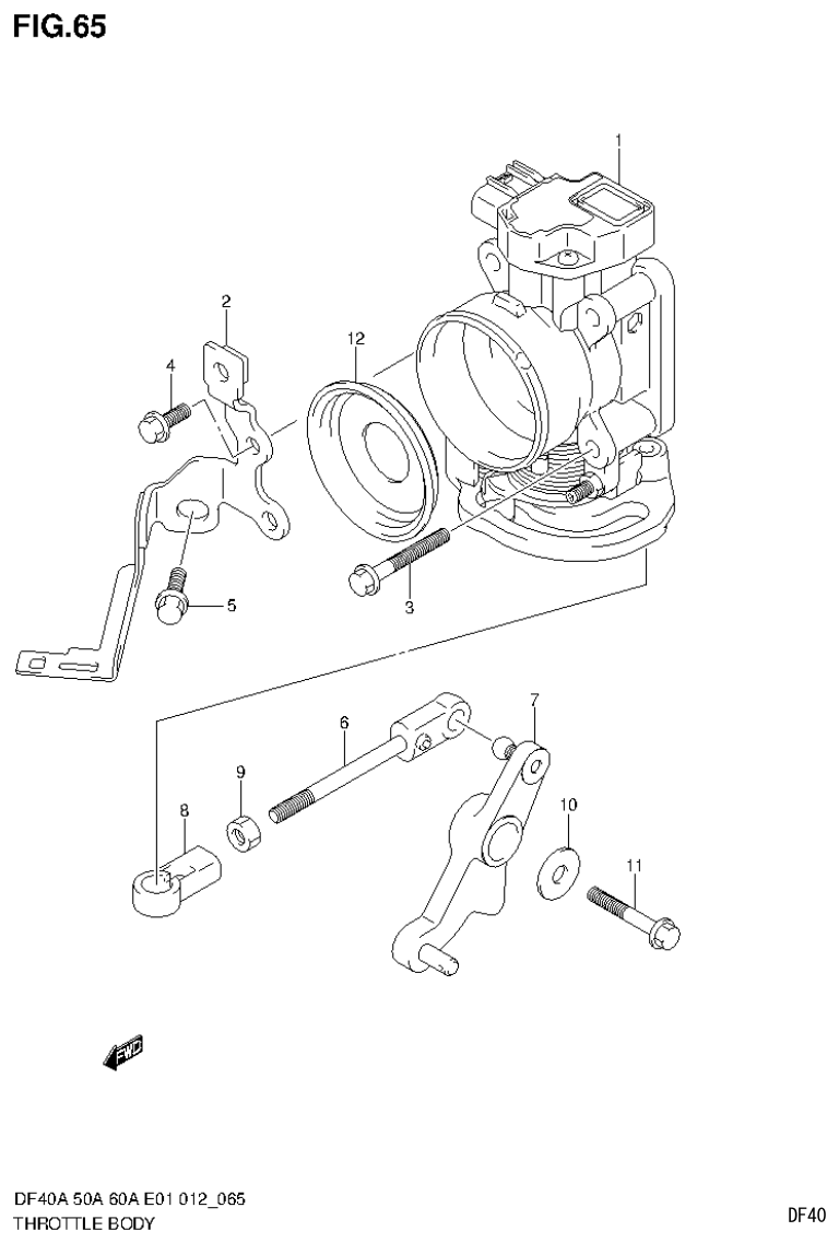 Suzuki DF40AST, DF50A, DF50ATH THROTTLE BODY (DF40AST E34) parts diagram
